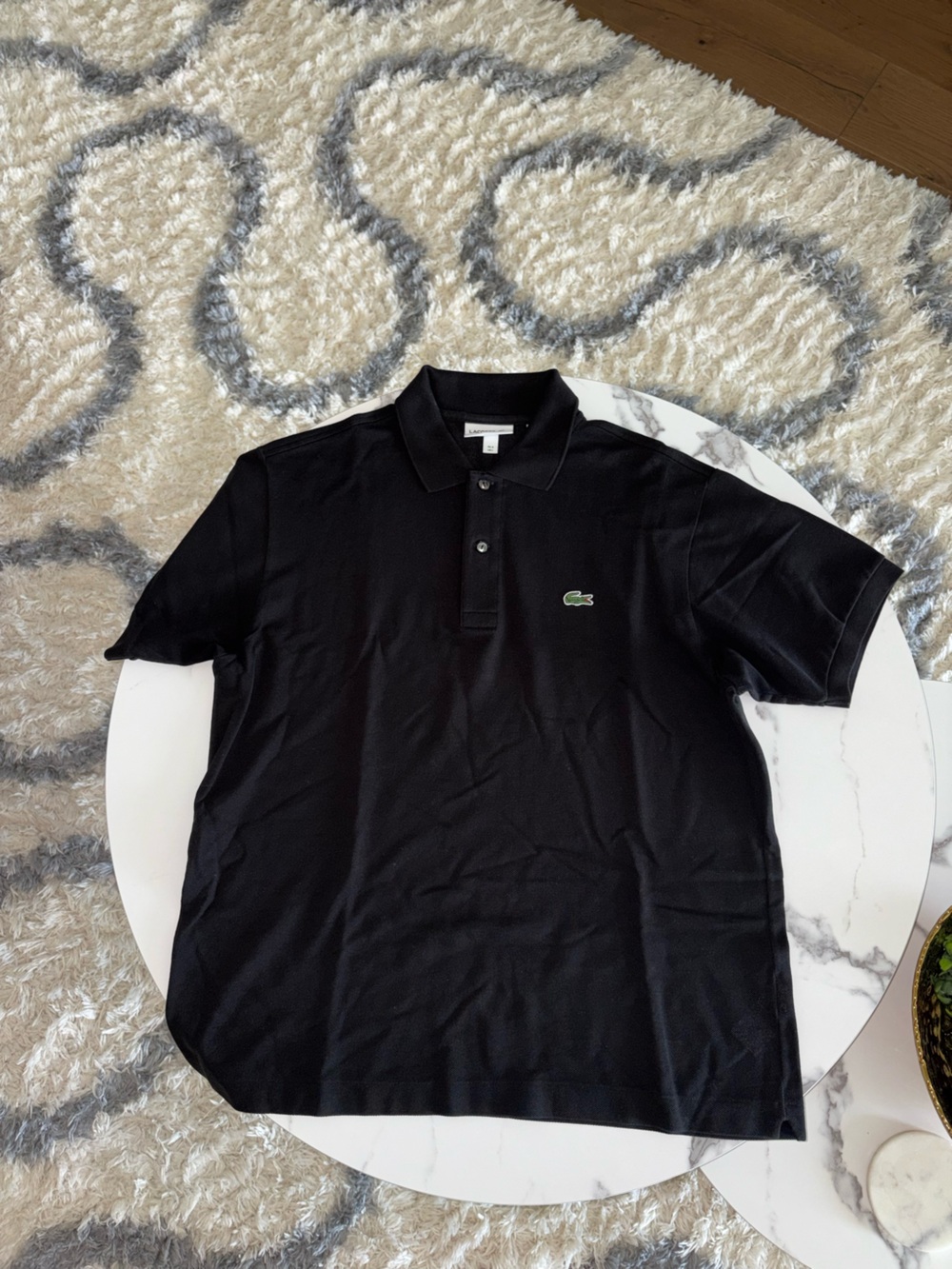 Lacoste Black Short-Sleeve Polo with Green Crocodile Logo